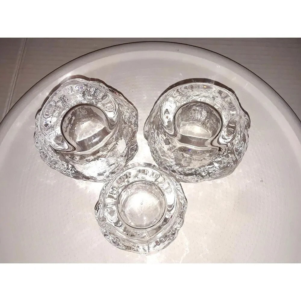 Vintage Kosta Boda Snowball Crystal Votive Candle Holders Lot of 3